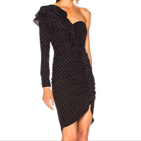 Veronica Beard Womens Leona Dress Silk Self Black Red Polka Dot New Size 6